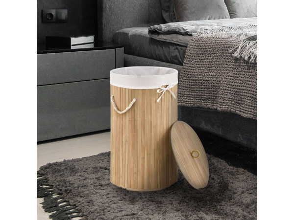 Bamboe Wasmand Curly - 55 liter - Naturelkleur - Incl. waszak – foto 11 – kavel bij XL Auctions
