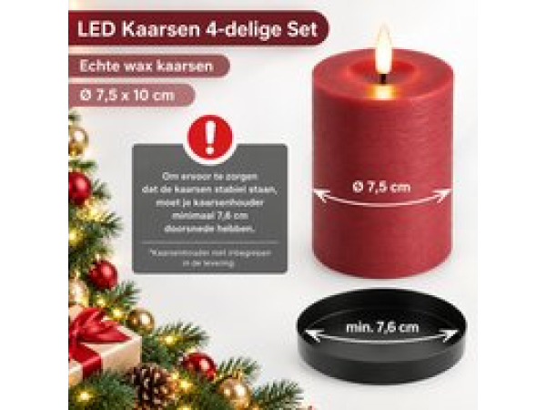 LED kaarsen - Echte Wax - 10 cm - Rood – 4 stuks - Afstandsb – foto 2 – kavel bij XL Auctions