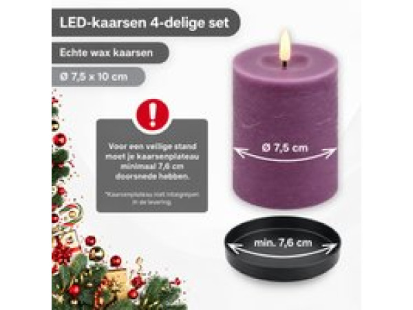 LED kaarsen - Echte Wax - 10 cm - Paars – 4 stuks - Afstands – foto 3 – kavel bij XL Auctions