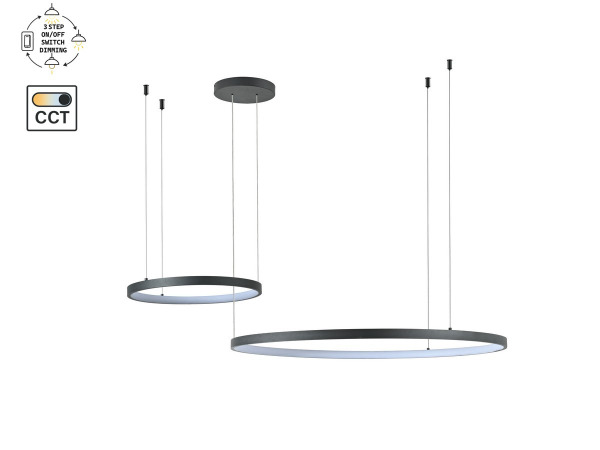 Hanglamp Zand Zwart 80cm&40cm Duo Ring 50W LED CCT 3 Kleur – foto 6 – kavel bij XL Auctions