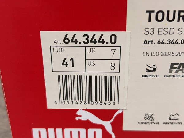 Puma veiligheidsschoen maat 41 S3 Touring zwart/rood – foto 9 – kavel bij XL Auctions