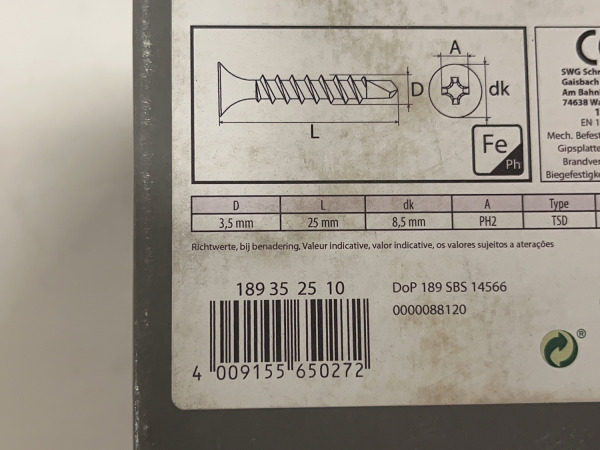 5x SWG snelbouwschroef met boorpunt ø3,5x25mm 200-pack – foto 4 – kavel bij XL Auctions