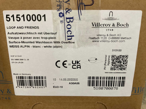 Villeroy & Boch opzetwastafel met plug 58,5x38cm Loop wit – foto 7 – kavel bij XL Auctions