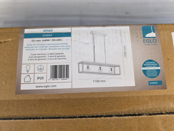 EGLO Elswick Hanglamp - E27 - 110 cm - Zwart – foto 5 – kavel bij XL Auctions