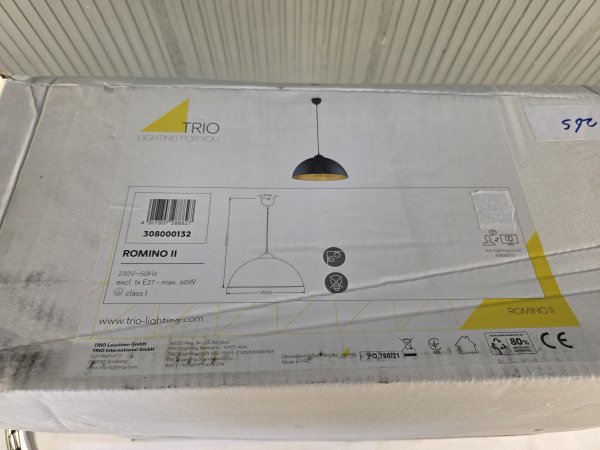 TRIO ROMINO II - Hanglamp - Zwart mat - excl. 1x E27 60W – foto 2 – kavel bij XL Auctions