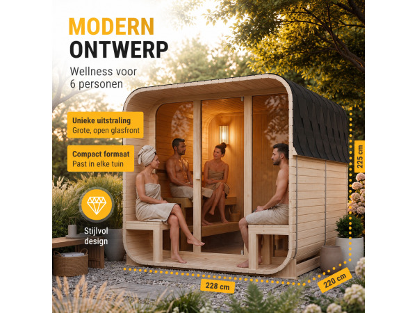 Cube buitensauna Fjora XL voor 6 personen - 9 kW – foto 2 – kavel bij XL Auctions