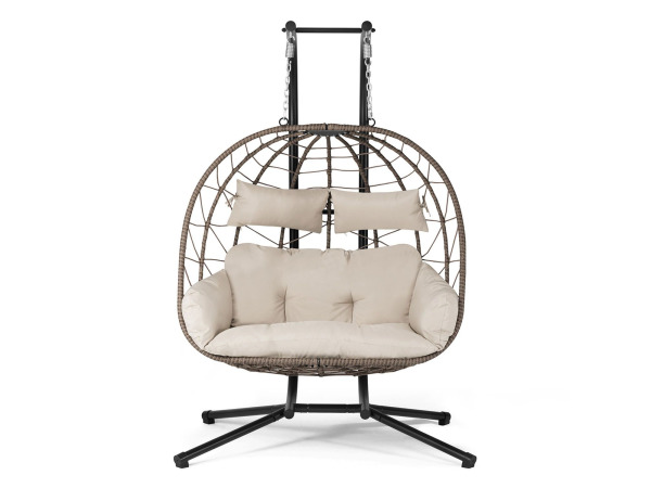 Juskys Polyrotan Dubbele Hangstoel Aria - Beige – kavel bij XL Auctions