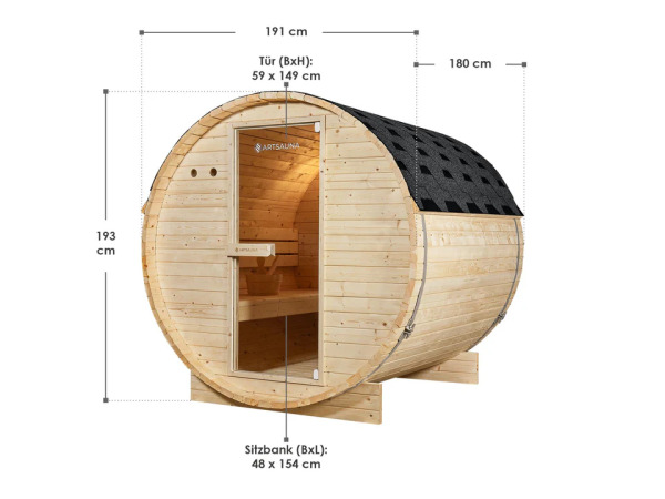 Barrelsauna Spitsbergen- 3,6 - 8 kW - 191x193x180 cm – foto 8 – kavel bij XL Auctions