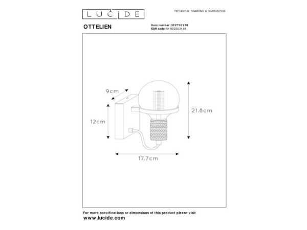 Lucide OTTELIEN – Wandlamp – Ø 17,7 cm – foto 5 – kavel bij XL Auctions
