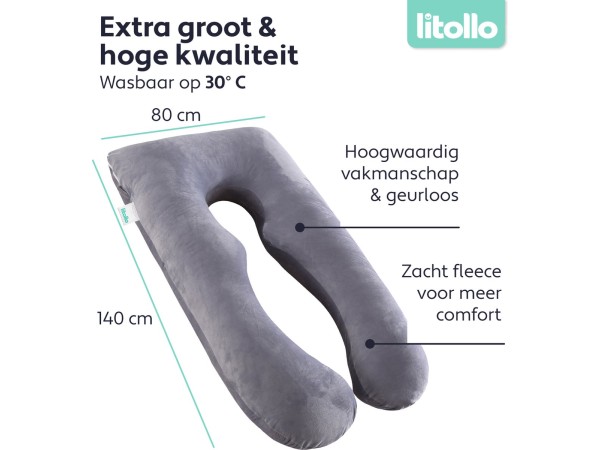 Litollo - Zwangerschapskussen U-vorm fleece grijs