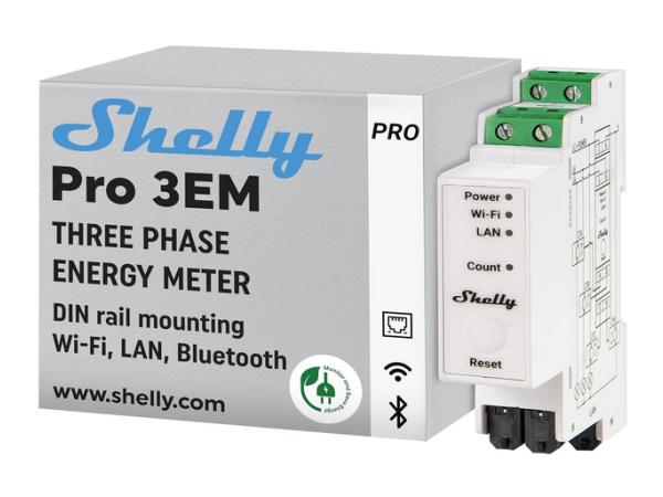 Shelly Pro 3EM 120A WLAN Bluetooth en LAN 3-fasen energiemeter