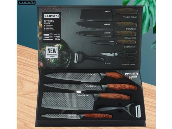 Lucky Luxe Messenset 6-Delig - Houtnerf Handvat