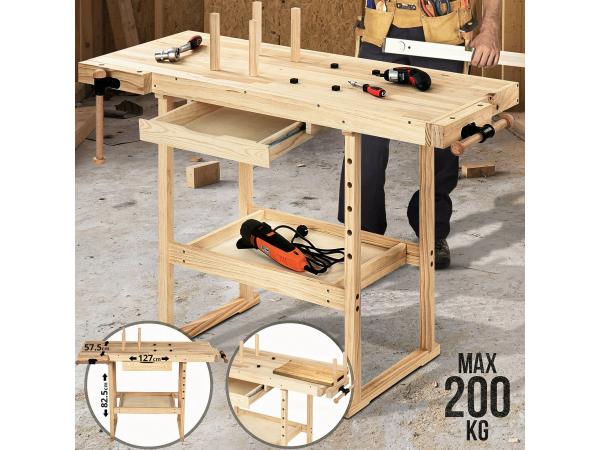 Houten werkbank / Hobbytafel - 127 x 57,5 x 82,5 cm