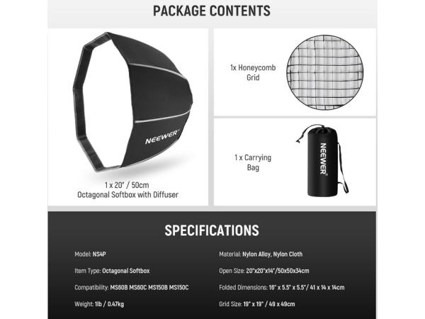 NEEWER 50cm achthoekige Softbox met NEEWER Mount