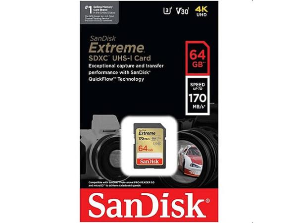 SanDisk SDXC Extreme 64GB 170/80 mb/s - V30