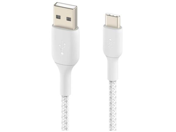 Belkin USB-C naar USB-A gevlochten kabel - 1 m - wit