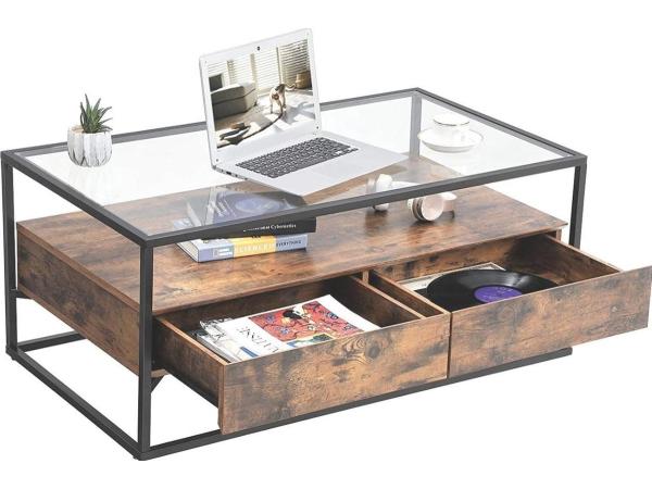 Salontafel  - Glas - Hout - Industrieel design 