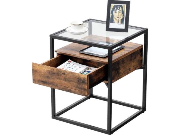 Bijzettafel - Glas - Hout - Industrieel design 