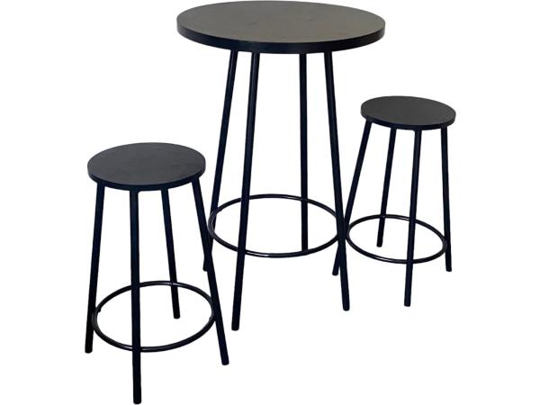 Bartafel rond met 2 barkrukken -  Zwart