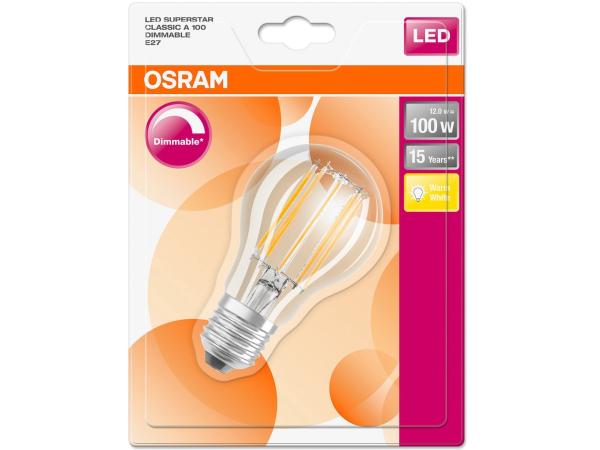 3x Osram LED E27 Classic A DIM 12 W warmwit