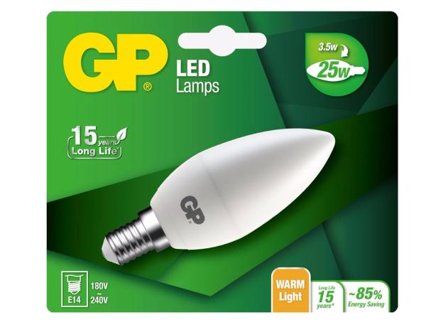 2x GP LED Mini Candle 3,5 W E14 warmwit