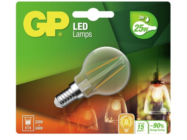 2x GP LED Mini Globe filament 2 W E14 warmwit