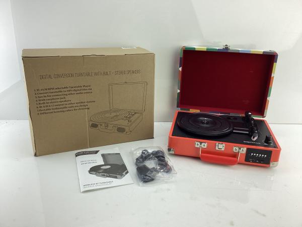 Kleurrijke platenspeler met stereo speakers