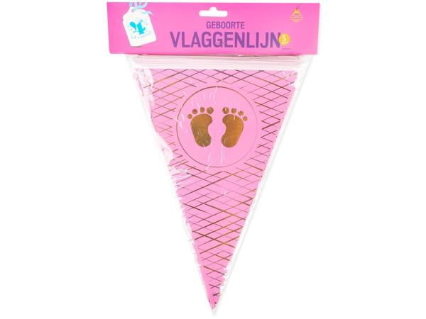 5x vlaggenlijn babyshower roze/goud 5 m