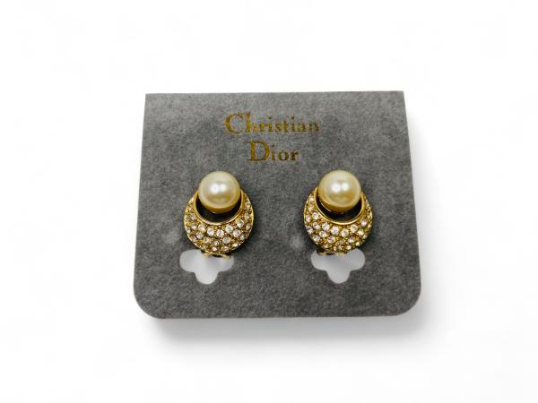 Vintage Christian Dior oorbellen met echte Parel en Kristal