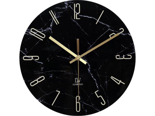 LW Collection wandklok marmerlook zwart/goud 60cm
