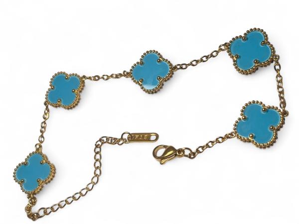18kt Vergulde "Alhambra" Stijl Armband - Turkoois