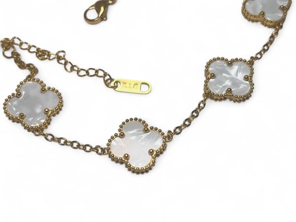18kt Vergulde "Alhambra" Stijl Armband - Parelmoer Wit