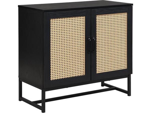 Dressoir Beram – Zwart met Rattan Deuren