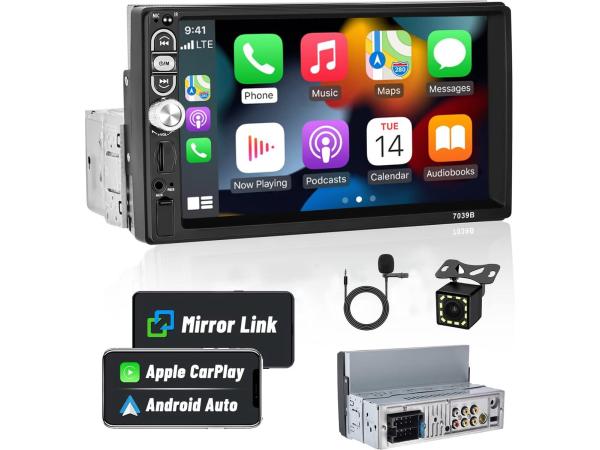 Hikity 1Din CarPlay Autoradio Android voor auto met 7 inch