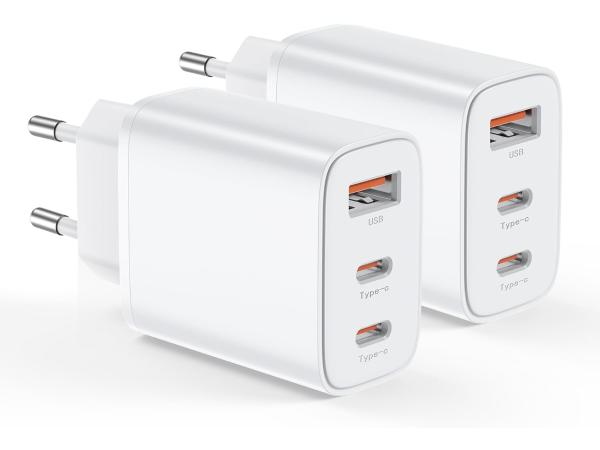 2x USB-C 30 W 3-poorts stekker oplader - Fast charger