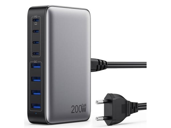 200 W USB C oplader, 8 poorten GaN III USB C