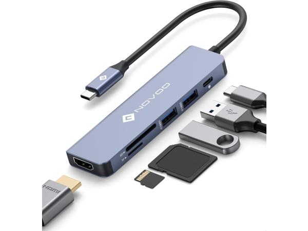 NOVOO USB C Hub 6 in 1 Aluminium 100W