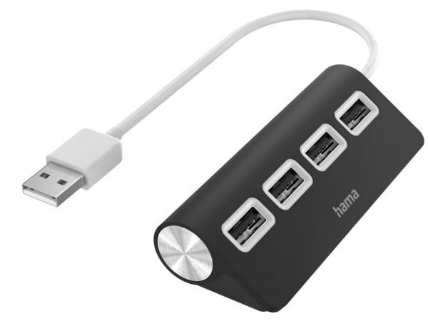 Hama USB-hub, 4-poorts, USB 2.0, 480 Mbit/s, zwart