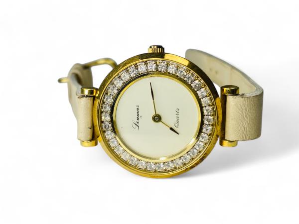 Vintage Leumais Dameshorloge met Kristallen Bezel