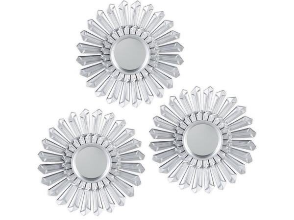 Sierspiegel zon 3 stuks ronde hangspiegels zilver