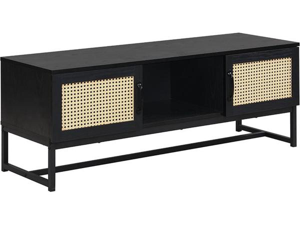 TV-Meubel Java – 120 cm – Zwart Hout met Rotan Deuren 