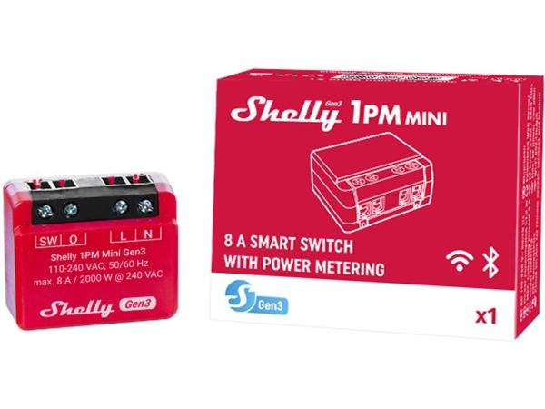 2x Shelly 1PM Mini Gen3 Schakel-meetactor WiFi, Bluetooth