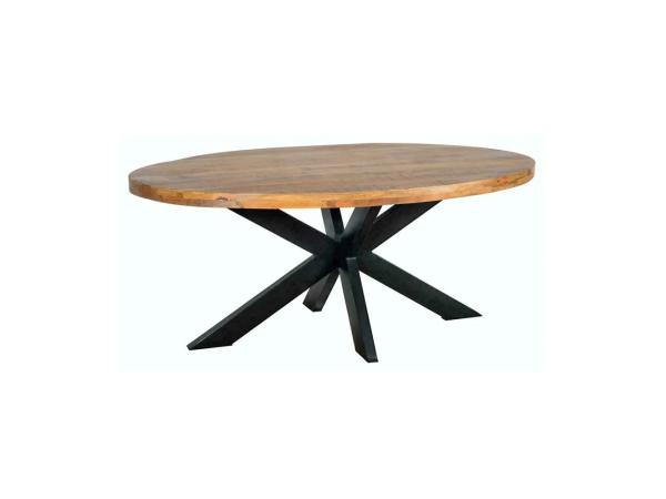 Eettafel mangohout ovaal 160x80cm incl zwarte spinpoot