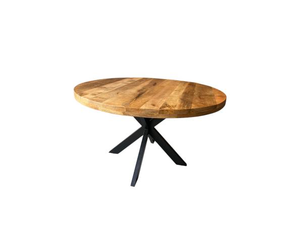 Eettafel mangohout rond 120cm  incl zwarte spinpoot