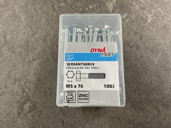 16x Dynafast zeskantschroef M5x70 mm