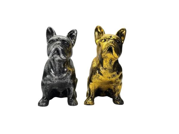2x Bulldog van resin - goud en zilver