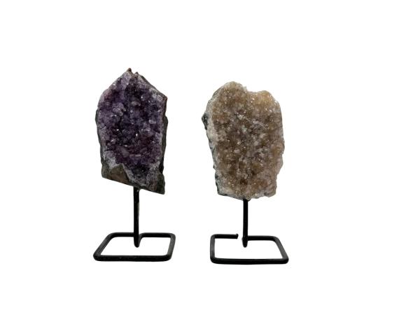 2x Amethist met druzy op standaard - 10 cm