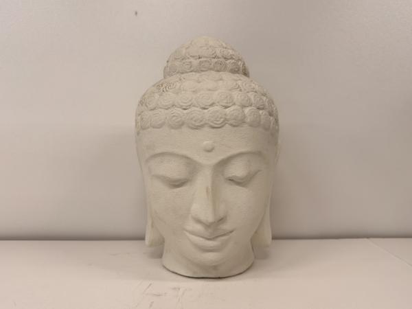 Boeddhahoofd tuinbeeld wit 27 cm
